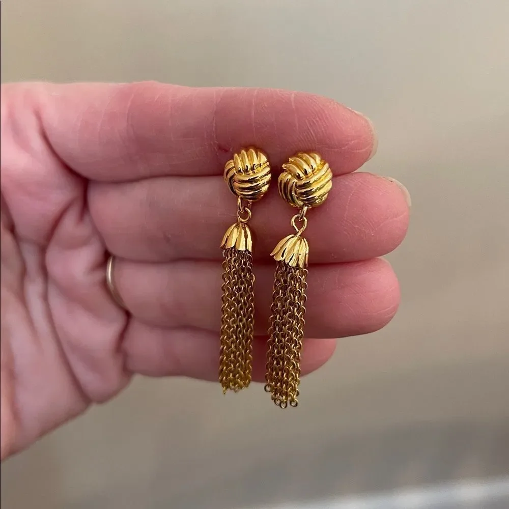 Vintage Gold-tone Tassel Earrings - Chain Tassel Earrings